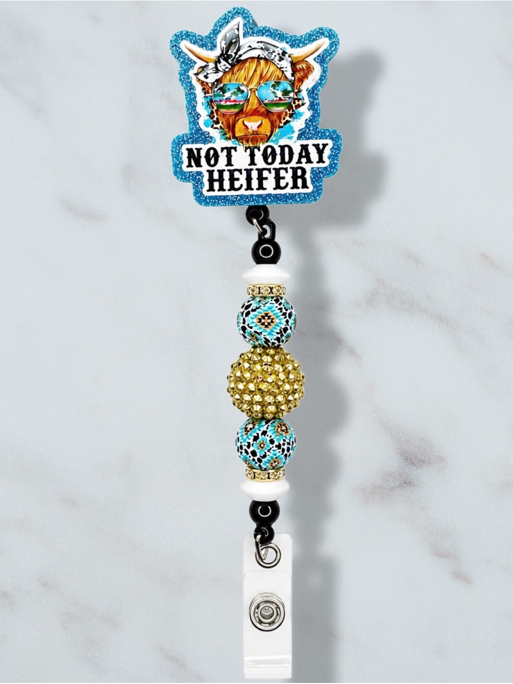 Not Today Heifer Cow Beaded Badge Reel
